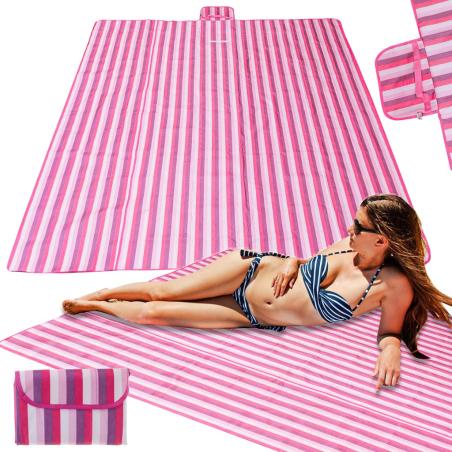 Mata plażowa koc piknikowy plażowy 200x200cm różowy  Pozostałe akcesoria ogrodowe KX4991-IKA 1