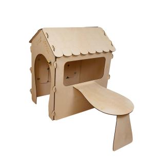 Domek drewniany dla dzieci z tablicą kredową i stolikiem 86 x 137 x 105 cm  Pozostałe zabawki ogrodowe KX3831-IKA 1